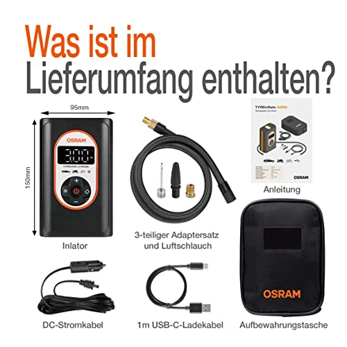 OSRAM TYREinflate 4000, wiederaufladbarer und kabelloser Reifenfüller, programmierbarer digitaler Luftkompressor mit Auto-Stopp und… – Ansicht 2