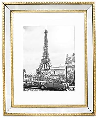 Isaac Jacobs 11x14 (Matted 8x10) Gold Mirror Bead Picture Frame - Classic Mirrored Frame with Dotted Border Made for Wall Display, Photo Gallery and Wall Art (11x14 (Matted 8x10), Gold)