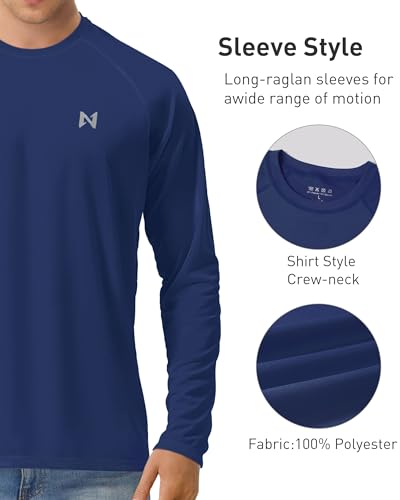 isnowood Sun Protection Shirts for Men, UPF 50+ Long Sleeve, UV Quick Dry Rash Guard Swim Shirt for Fishing Hiking Running Dark Blue — view 3