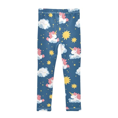 Cute Cartoon Girls' Leggings Toddler Doodles Unicorns Stars Blue Kids Yoga Pants Dance Active Tights 4T2