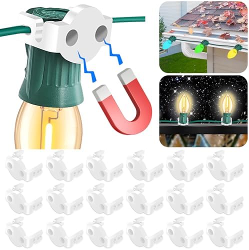 110PCS Magnetic Christmas Light Clips, C7/C9 Christmas Light Clips, Extra Strong Magnetic Christmas Lights Hooks for String Light Outdoor Patio Lighting, Metal Surface Roof Fence Railing Gutter, Clear