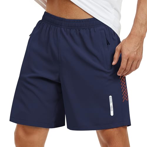 Mens Athletic Shorts 7 Inch Quick Dry Running Sports Shorts Lightweight Workout Gym Shorts Elastic Waist Shorts with Pockets
