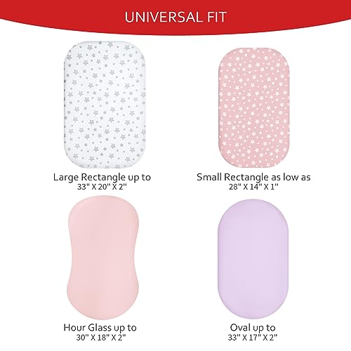Image of Bassinet Sheets Set 4 Pack for Baby Girl, Universal Fit for Oval, Hourglass and Rectangular Mattress, Pink