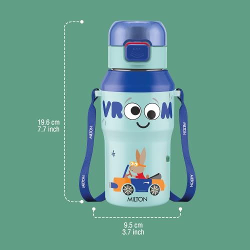 Image of Milton Steel Helio 400 Thermoware Water Bottle 370 ml with One Touch Safety Lock & Twin Lid Sip or Gulp, Long Hours Hot & Cold, Leak Proof, ISI Certified, PU Insulated, for Kids, Gym, School,Dark Blue