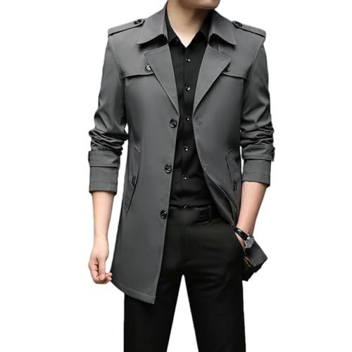 Gabardina coreana gris oscuro para hombre abrigo de corte ajustado informal en talla XL