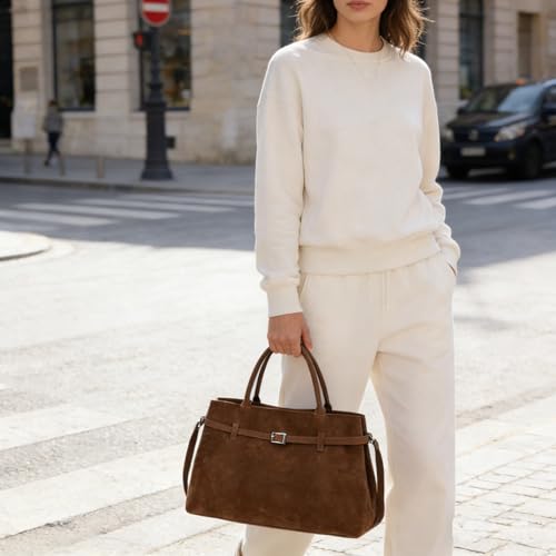 Bolso Tote de gamuza marrón para mujer miniatura 2