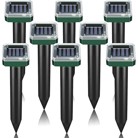 Pack of 8 Solar Mole Repellent Sonic Gopher Repellent Vole Chaser Mole Deterrent Sonic Spikes Rodent Repellent Ultrasonic Pest Control Outdoor Keep Moles Out of Yard Lawn Cover