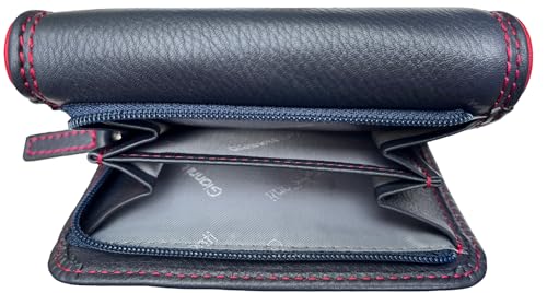 Gianni Conti Women’s Leather Trifold Purse Wallet – RFID Protected with 9 Card Slots, ID Window, Note Compartment & Zipped Coin Pocket – Made in Italy – Gift Boxed (Navy & Red) - Image 2