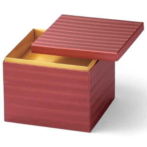 J-kitchens 漆器 重箱 3段 7寸 和 紙 小波赤 22.0cm 紙製 お重 お重箱 日本製