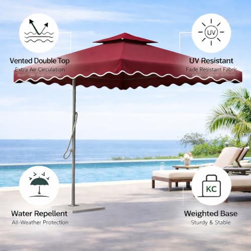 Image of 10ft Square Cantilever Umbrella with Crank | Waterproof Offset Hanging Patio Umbrella with Double Roof | Outdoor Sunshade for Garden, Balcony & Restaurant, Terrace & Poolside