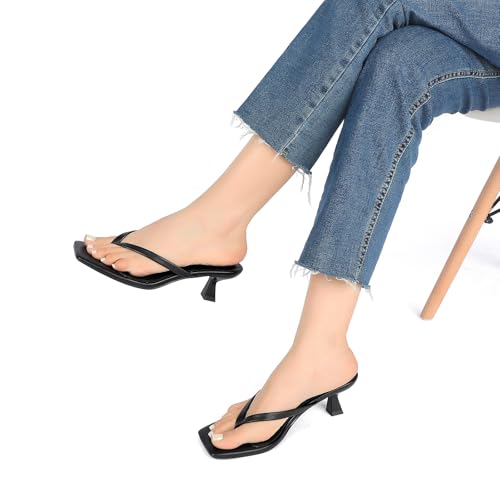 Image of Goderci Kitten Flip Flop Thong Low Heels for Women Square Open Toe Slip On Heeled Sandals