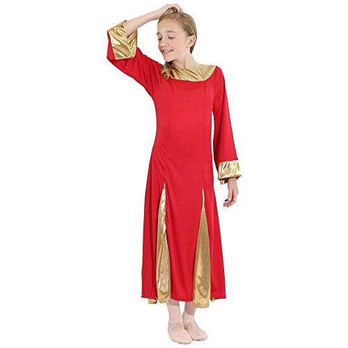 Danzcue Girls Praise Robe Dress, Scarlet-Gold, 6X-7