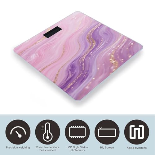 Báscula digital para baño de mármol rosa y púrpura miniatura 3