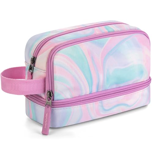 Image of Choco Mocha Pink Pencil Case for Girls, Large Soft Zipper Pencil Pouch for Teen Girls, Pencil Bag for Kids Girl with 3 Compartments, Liquid Pink