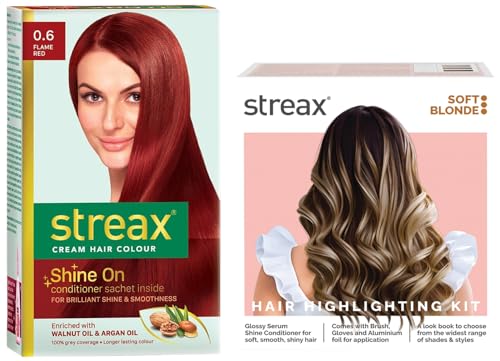 Streax Permanent Hair Colour, 100% Grey coverage Hair Colour Highlight Kit | Blonde Hair Colour, Soft Blonde – Pack of 1