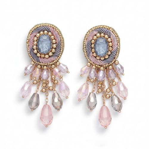 Image of SANJOYA by EVERSTYLISH Embroidered Earrings for Women | Pastel Stone & Beaded Dangler Earrings | Ethnic Jewelry for Weddings, Festivals & Special Occasions
