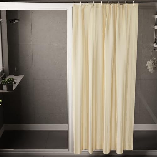 Image of Encasa XO Waterproof Shower Curtain for Bathroom 6 x 6.5 feet(183x200 cm), Anti-Fungal Polyester Washroom Curtain with 12 Hooks, Wet & Dry Partition Toilet Curtains Stripe Cream