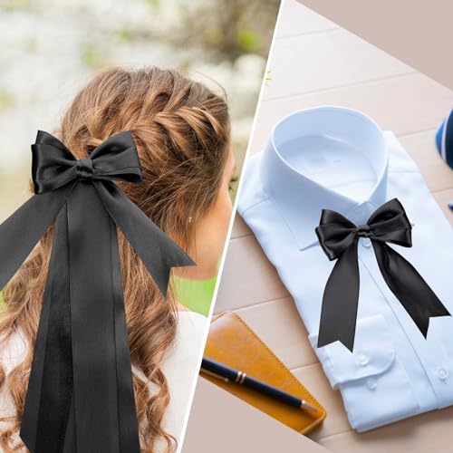 Image of woric Black Satin Ribbon Ribbon 1 inch 50 Yards Black Hair Bows | Use for Back to School Men Boy Cake Toppers Cheer Bow Graduation Leis Bachelorette Party Halloween Decorations