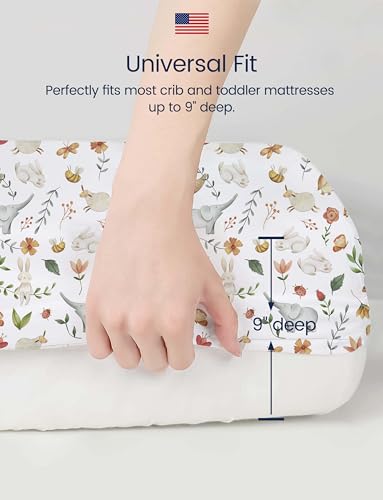 Image of TotAha Crib Sheets for Boys Girls, Premium Soft Crib Mattress Fitted Sheet, Super Stretchy Jersey Knit Baby Sheets, Silky Comfort Baby Bed Sheets 28x52x9 Extra Deep Pocket, 2 Pack (Forest Animals)