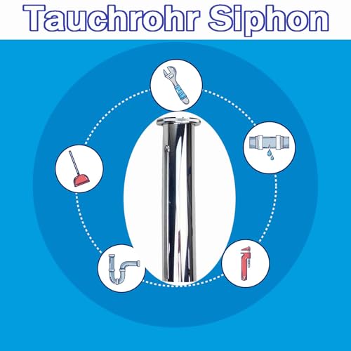 FLEXNOVA 300mm Langer Tauchrohr Siphon für Abflussverlängerung, Verchromter Siphon Verlängerung, Geliefert mit Einer Mutter, Drei Dichtungsgummischeiben