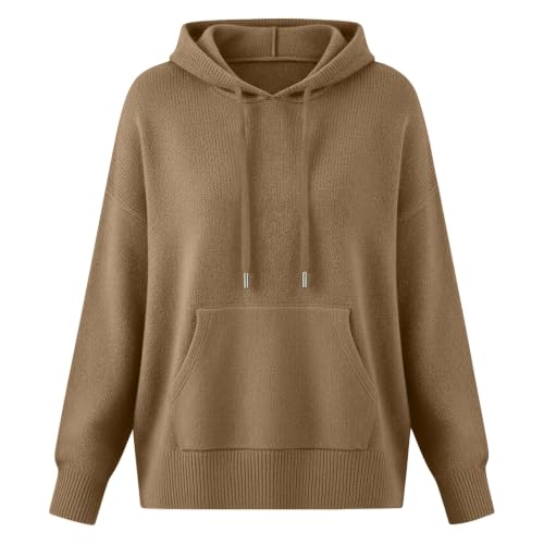 Cashmere Sweaters for Women Oversized Long Sleeve Fall Knit Hoodies Coffee - image 7