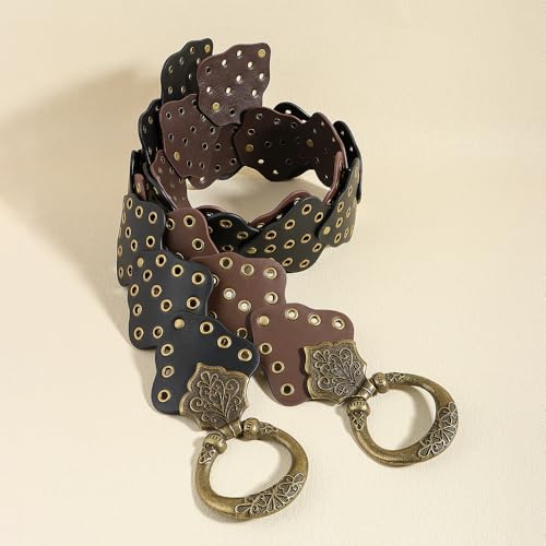 Women Boho Disc Belt Vintage Irregular Wide Leather Concho Waist Belt 90s Western Waistband for Cowgirl Dress Jeans Tshirt4