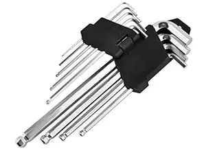 Inditrust 9 pcs LONG ALLEN KEY SET Ball Point Chrome Vanadium Steel, Hex