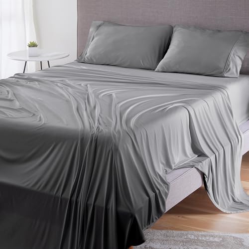 Bedgear Dri-Tec Sheet Set – Moisture Wicking Technology, Breathable Cooling Sheets – Flat Sheet, Fitted Sheet, Pillowcases – All Mattress Types, Bedding Dorm Apartment Essentials, King/Cal King, Gray