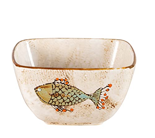 Homevss, Stoneware Artisan Hand Painted Fish, 16Pc Reactive Glaze Dinnerware Set #TOP5