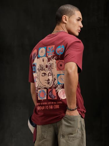 Image of WROGN Men's Pure Cotton T-Shirt | Printed Design | Oversized Fit