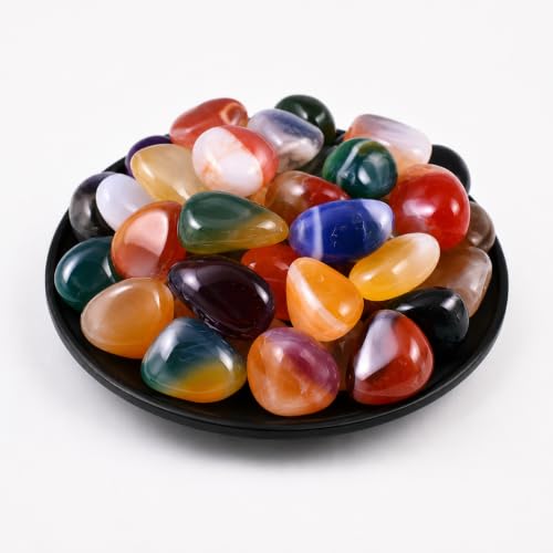 Image of Polished Stone Set Colorful Agate Crystals, 0.8 inch Handpicked Tumbled Gemstones Rocks, Pebbles for Reiki, Chakra, Healing, Home Decor