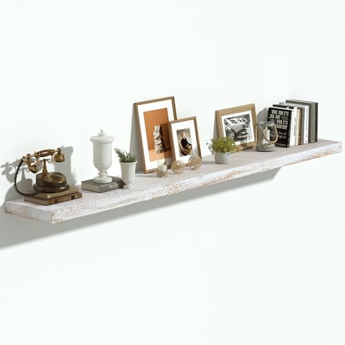 Image of Vivelove Elm Wood Floating Shelf 55x8 inch Set of 1, Weathered White