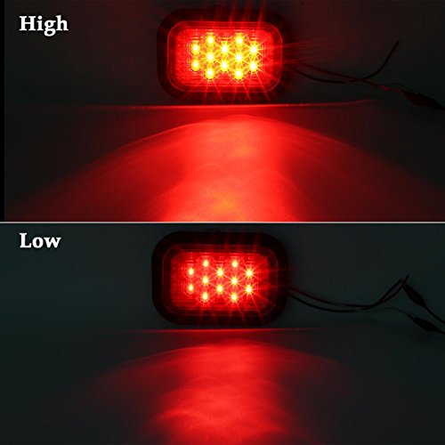 Partsam 6Pcs 5X3 Rectangle Stop/Turn/Tail & Backup/Reverse Truck Trailer Hitch Light 12 Led Grommet Hardwired Flush Mount (4Xred+2Xwhite) #TOP1