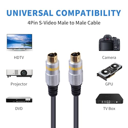 Image of MX 4-Pin Mini DIN S-Video Cable - 20m (65.6 ft) Male-to-Male, Gold-Plated Connector for Home Theater, DVD, TV, VCR, DVR, and PVR Systems
