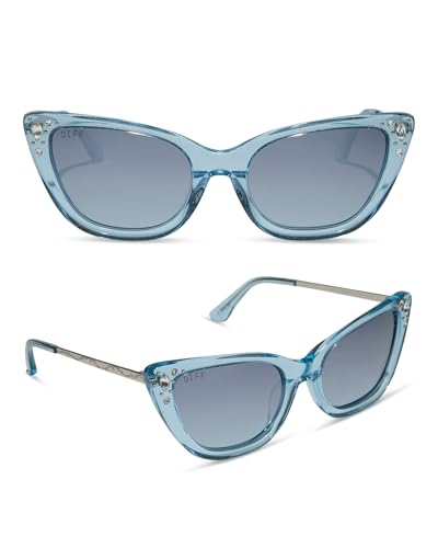 DIFF Disney Princess Cinderella Designer Cat Eye Sunglasses for Women UV400 Polarized, Blue Crystal Glitter + Blue Dust Gradient