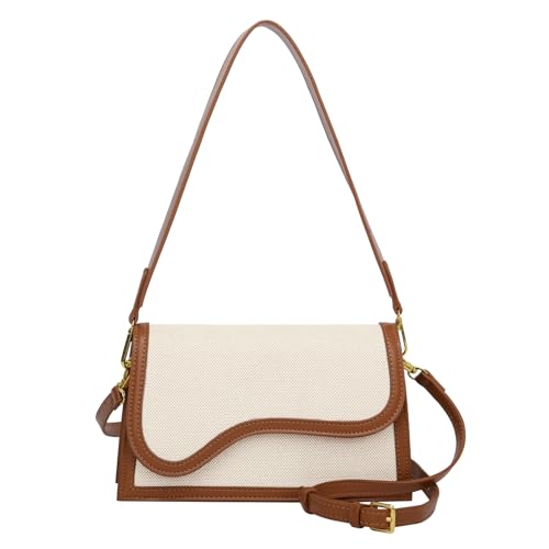 Travistar Women's PU Leather & Canvas Crossbody Bag Brown