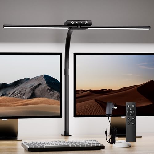Consejos para Comprar Lamparas para oficina que Puedes Comprar On-line. 41 Quntis Lámpara de Escritorio con Control Remoto, 75cm Doble Cabezal Regulable Lámparas de Mesa para Oficina en Casa, Temporizador Lámpara de Lectura Clip para Banco de Trabajo,...