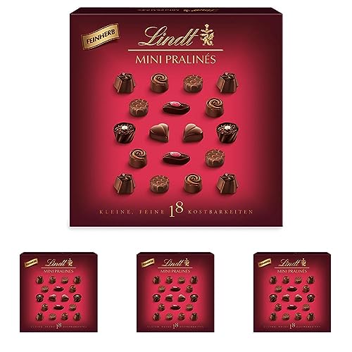 Lindt Schokolade - Feinherbe Mini Pralinés | 90 g | Pralinen-Schachtel mit je 18 Pralinen in 6 köstlichen Sorten | Pralinengeschenk | Schokoladengeschenk (Packung mit 4)