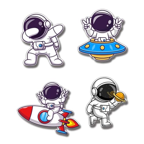 Image of CAPIO ART MDF Wooden Astronaut Fridge Magnet Pack of 4 | Aesthetic & Trendy Designer Door Magnets | Sleek Multipurpose Office Magnets for Home, Kitchen & Decor (White)