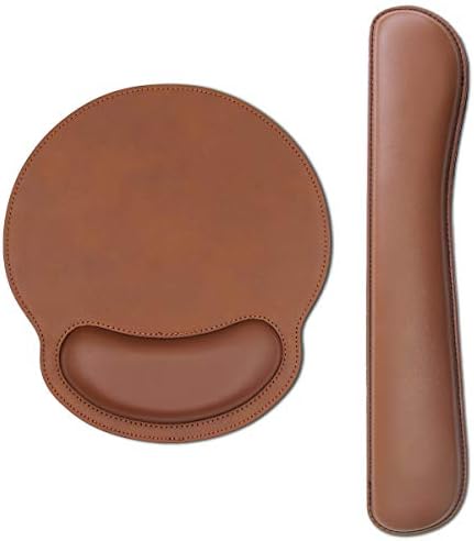 Mouse Pads with Wrist Support and Keyboard Wrist Rest Pad Set,Ergonomic PU Leather Mouse Pad for Laptop Computer,Non Slip Base Comfortable Mousepad Raised Memory Foam Easy Typing Pain Relief,Brown