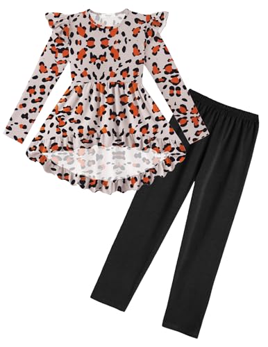 Image of Arshiner Toddler Girl Clothes Ruffle Trim Long Sleeve Pullover Top and Floral Print Leggings Fall Outfits Kids Clothing Sets