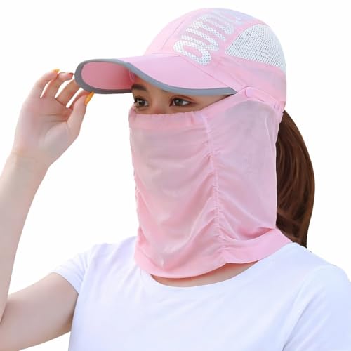 Image of Polyester Sun Protection Scarf Cap with Face Mask & Neck Cover for Men Women Kids, UV UPF Summer Hat, Breathable Balaclava for Cycling Running Beach Outdoor (Multicolour)