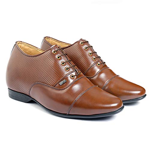 Image of BXXY 9 cm (3.5 Inch) Height Increasing Casual Shoe Oxford Lace-Up Semi Brogue l Patent Faux Leather Shoes