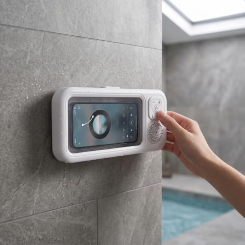 Soporte para teléfono de ducha impermeable inalámbrico con altavoz bluetooth para pared 2