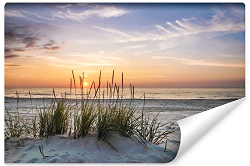 Muralo Selbstklebende Vlies Fototapete MEER Strand Dünen Sand Sonnenuntergang Natur Landschaft 3D Wanddekoration für Schlafzimmer Wohnzimmer Büro Br. 208cm x Hö. 146cm