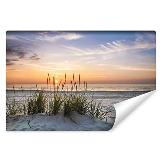 Muralo Selbstklebende Vlies Fototapete MEER Strand Dünen Sand Sonnenuntergang Natur Landschaft 3D Wanddekoration für Schlafzimmer Wohnzimmer Büro Br. 135cm x Hö. 90cm
