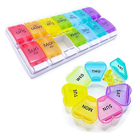 (2 in 1) MOLN HYMY Pill Boxes and Organizer 2 Times a Day and Floral Weekly Pill Organizer 7 Day Circle Cover
