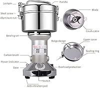 Getreidemühle Elektrisch 750g Elektrische Mühle Edelstahl Graingrinder & Kommerzieller Motor Mahlstein Mühle Getreide mit 2000W 25000 U/min für Nüsse/Getreide mit Überl – Ansicht 3