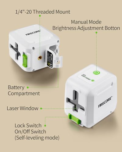 Image of Firecore Laser Level with Tripod, Self Leveling Laser Level Green Cross Line Laser Leveler Tool for Picture Hanging Wall Tile Home Renovation Indoor Projects, Carry Pouch and Battery Included