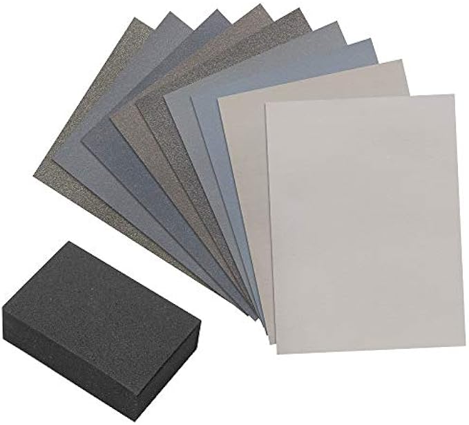 Micro Mesh 9 Sanding Sheet Introductory Woodworkers Kit with a 2 inch by 3 inch Foam Sanding Block